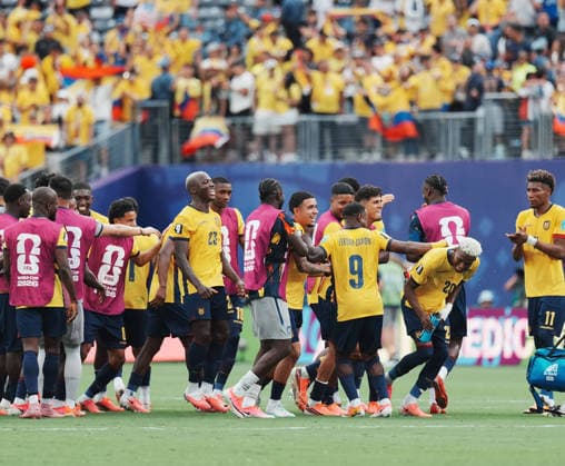 260626 -- NEW JERSEY, June 26, 2026 -- Players of Ecuador celebrate after winning the group E match between Ecuador and Germany at the 2026 FIFA World Cup, WM, Weltmeisterschaft, Fussball at New York New Jersey Stadium in New Jersey, the United States, June 25, 2026. SPU.S.-NEW JERSEY-FOOTBALL-FIFA WORLD CUP-GROUP E-ECU VS GER XuxChang  (SP)U.S.-NEW JERSEY-FOOTBALL-FIFA WORLD CUP-GROUP E-ECU VS GER IMAGO XuxChang  imago images 0860045214