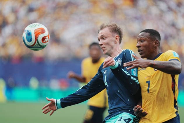 260626 -- NEW JERSEY, June 26, 2026 -- Maximilian Beier L of Germany competes with Estupinan of Ecuador during the group E match between Ecuador and Germany at the 2026 FIFA World Cup, WM, Weltmeisterschaft, Fussball at New York New Jersey Stadium in New Jersey, the United States, June 25, 2026. SPU.S.-NEW JERSEY-FOOTBALL-FIFA WORLD CUP-GROUP E-ECU VS GER XuxChang  (SP)U.S.-NEW JERSEY-FOOTBALL-FIFA WORLD CUP-GROUP E-ECU VS GER IMAGO XuxChang  imago images 0860045265