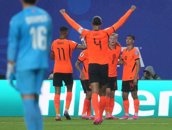 (260626) -- KANSAS CITY, June 26, 2026 -- Players of the Netherlands react during the group F match between the Netherlands and Tunisia at the 2026 FIFA World Cup, WM, Weltmeisterschaft, Fussball at Kansas City Stadium in Kansas City, the United States, June 25, 2026. ) (SP)U.S.-KANSAS CITY-FOOTBALL-FIFA WORLD CUP-GROUP F-NED VS TUN DuxYu 