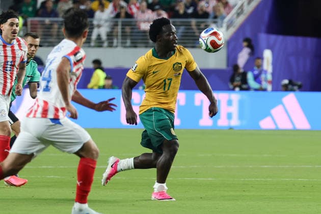 Nestory Irankunda of Australia attacks during the FIFA World Cup, WM, Weltmeisterschaft, Fussball 2026 match between Paraguay and Australia at Levi s Stadium, San Francisco, USA on 26 June 2026. Copyright: xPeterxDovganx 45120058