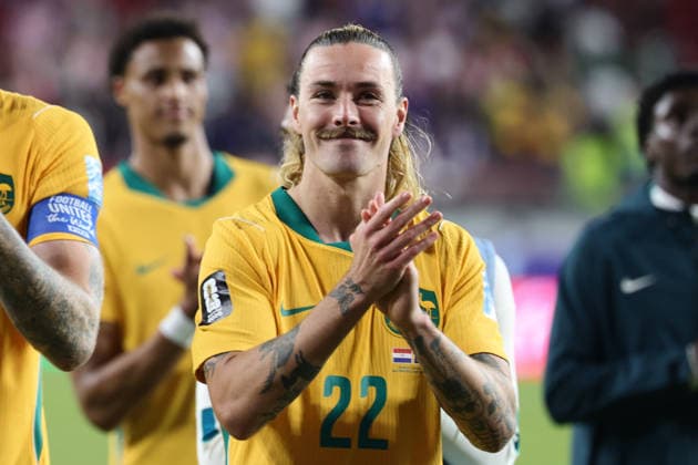 Jackson Irvine of Australia celebrates after a 0-0 draw and securing 2nd place in Group D during the FIFA World Cup, WM, Weltmeisterschaft, Fussball 2026 match between Paraguay and Australia at Levi s Stadium, San Francisco, USA on 26 June 2026. Copyright: xPeterxDovganx 45120074