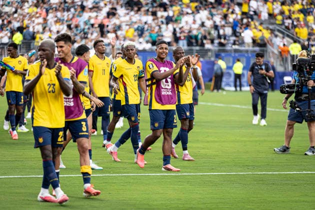 FOOTBALL : Allemagne vs Equateur- Coupe du monde FIFA 2026. Stade de Newark, New Jersey, Etats-Unis. 25-06-2026 CÃ lÃ bration de l Ã quipe de Ecuador apres avoir remportÃ la victoire.  Copyright: xelyxandroxcegarrax