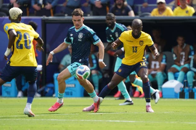 Fussball , Weltmeisterschaft 2026, FIFA WM 2026, Fussball World Cup , Canada USA, Mexico-2026, Ecuador vs Deutschland Ecuador vs Germany Gruppenphase, Gruppen E , 25..06.2026, Metlife Stadium New York-New Jersey Nilson Angulo, Ecuador, Florian Wirtz Deutschland, Germany, GER , Enner Valencia Foto Chai von der Laage FIFA regulations prohibit any use of photographs as image sequences and or quasi-video. EDITORIAL USE ONLY, *** Soccer, 2026 World Cup, FIFA World Cup 2026, Soccer World Cup, Canada, USA, Mexico 2026, Ecuador vs. Germany, Group Stage, Group E, June 25, 2026, MetLife Stadium, New York, New Jersey; Nilson Angulo, Ecuador; Florian Wirtz, Germany; GER; Enner Valencia; Photo by Chai von der Laage; FIFA regulations prohibit any use of photographs as image sequences and or quasi-video; EDITORIAL USE ONLY,