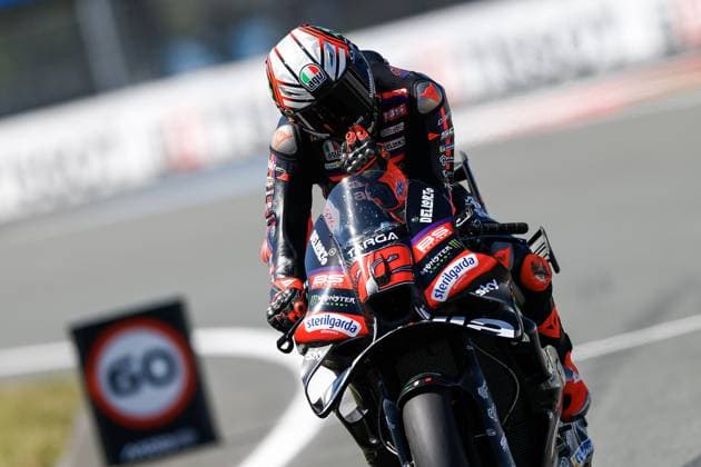 ASSEN - Marco Bezzecchi (ITA) on his Aprilia during Moto GP practice ahead of the 95th edition of the Assen TT. VINCENT JANNINK ANP xVIxANPxSportx xxANPxIVx 562041032 originalFilename: 562041032.jpg