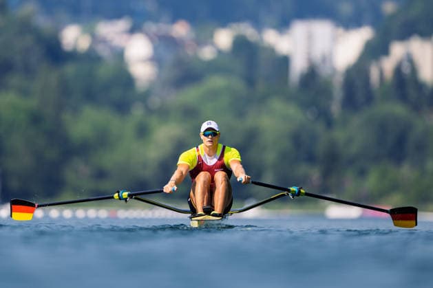 Sport Bilder des Tages LUCERNE, SWITZERLAND - JUNE 26: Oliver Zeidler of Germany competing in the Men s Single Sculls during the Lucerne Regatta - World Rowing Cup III at the Rotsee on June 26, 2026 in Lucerne, Switzerland. Lucerne Switzerland Copyright: xBEAUTIFULxSPORTS TobiasxLacknerx