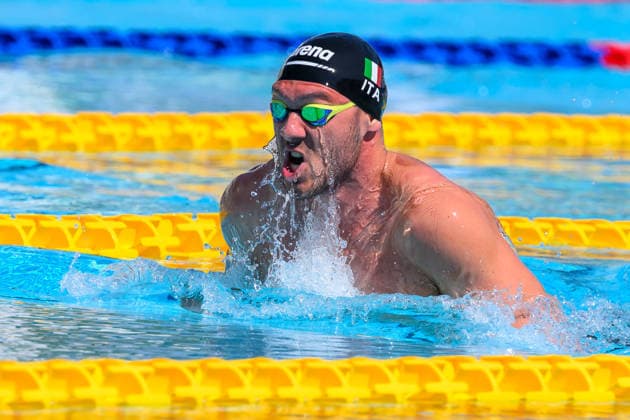 Simone Cerasuolo of Italy competes in the 50m Breaststroke Men Heats during the 62nd Settecolli swimming meeting at Stadio del Nuoto in Rome (Italy), June 26, 2026. andreaxstaccioli