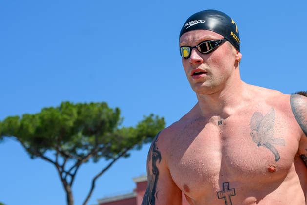 Adam Ramsay Peaty of Great Britain looks on after competing in the 50m Breaststroke Men Heats during the 62nd Settecolli swimming meeting at Stadio del Nuoto in Rome (Italy), June 26, 2026. andreaxstaccioli
