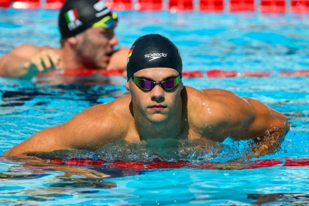 Jan Malte Graefe of Germany reacts after competing in the 50m Breaststroke Men Heats during the 62nd Settecolli swimming meeting at Stadio del Nuoto in Rome (Italy), June 26, 2026. andreaxstaccioli