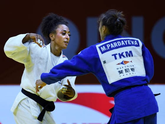 Sport Bilder des Tages (260626) -- QINGDAO, June 26, 2026 -- Fawaz Martha (L) of France competes against Maysa Pardayeva of Turkmenistan during the women s -57kg final match at the IJF World Judo Tour Qingdao Grand Prix 2026 in Qingdao, east China s Shandong Province, June 26, 2026. ) (SP)CHINA-QINGDAO-JUDO-GRAND PRIX 2026(CN) LixZiheng 