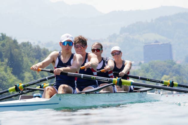 RECORD DATE NOT STATED 26th June 2026; Lucerne, Switzerland; World Rowing Cup Day One; the United States - PR3 Mixed Coxed Four (PR3 Mix4) - Heat 1 AnthonyxBenoit