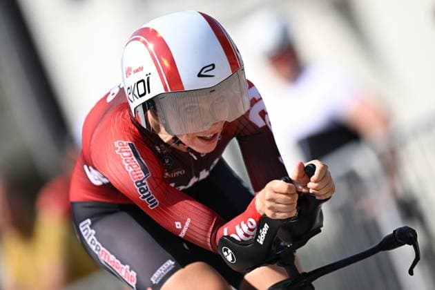 Elite Women Sandrine Tas pictured in action the women s elite individual road time trial race (20,5km) at the Belgian Cycling Championships, in Maarkedal, on Friday 26 June 2026. DAVIDxPINTENS  x179388614x