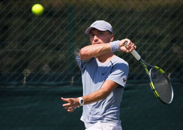 Belgian Raphael Collignon pictured in action during the afternoon training session the preparations ahead of the Wimbledon grand slam tennis tournament in London, Britain, Friday 26 June 2026. The main tournament is starting on Monday 29th June. BENOITxDOPPAGNE  x179396080x
