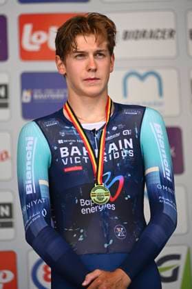 Belgian 2026 National Championship Maarkedal 26 06 2026 MAARKEDAL, BELGIUM - JUNE 26 : Van Mechelen Vlad of Bahrain Victorious pictured during the podium ceremony of the Men Elite Individual Time Trial of the 2026 Belgian National Championships 00st edition an UCI National Championships cycling race of 40 km with start in Maarkedal and finish in Maarkedal on June 26, 2026 in Maarkedal, Belgium, 26 06 2026 Maarkedal Belgium  Copyright: xVincentxKalutx