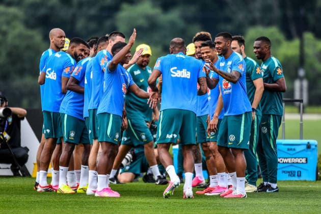 Brazilian Team celebrates Igor Thiago for his birthday at their New Jersey base the Columbia Park Training Facility in Morristown, NJ, United States. (Photo by Rebekah Wynkoop SPP)  Copyright: xRebekahxWynkoop SPPx Sportspressphoto_SPR177439