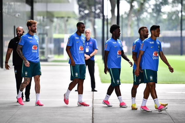 Leo Pereira, Rayan, Vini Jr, Neymar and Douglas Santos enter training at their New Jersey base the Columbia Park Training Facility in Morristown, NJ, United States. (Photo by Rebekah Wynkoop SPP)  Copyright: xRebekahxWynkoop SPPx Sportspressphoto_SPR177442