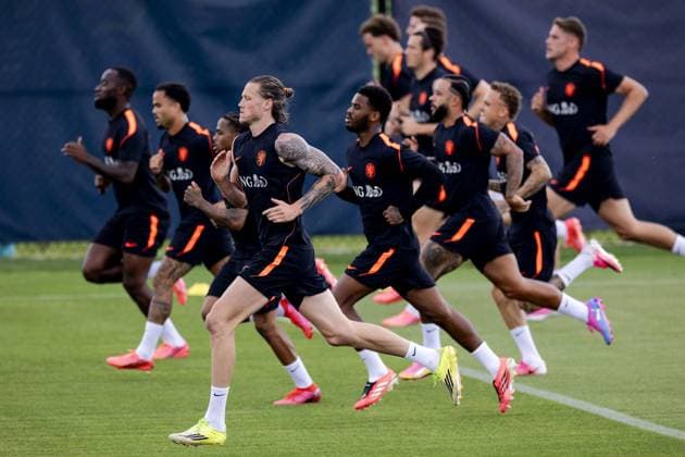 KANSAS CITY - The players during a training session of the Dutch national team, Nationalteam at the KC Current Training Facility, on June 26, 2026, in Kansas City. The Dutch national team is preparing for the match against Morocco during the FIFA World Cup, WM, Weltmeisterschaft, Fussball ROBIN VAN LONKHUIJSEN ANP xVIxANPxSportx xxANPxIVx 562079154 originalFilename: 562079154.jpg