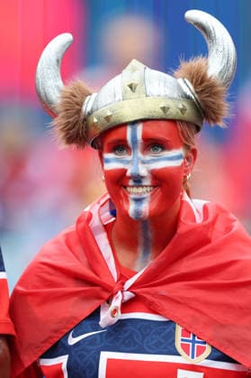 Foxborough, USA, 26th June 2026. Norway fan during the Norway vs France FIFA World Cup, WM, Weltmeisterschaft, Fussball match at Gillette Stadium, Foxborough. Picture credit should read: Paul Terry Sportimage EDITORIAL USE ONLY. No use with unauthorised audio, video, data, fixture lists, club league logos or live services. Online in-match use limited to 120 images, no video emulation. No use in betting, games or single club league player publications. SPI_037_PT_Norway_France SPI-4842-0037