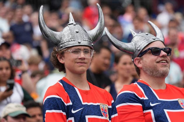 Fans aus Norwegen - Boston 26.06.2026: Frankreich vs. Norwegen, Gilette Stadium, World Cup 26 Gruppe I, 3. Spieltag *** Fans from Norway Boston, June 26, 2026 France vs. Norway, Gilette Stadium, World Cup Group I, Matchday 3