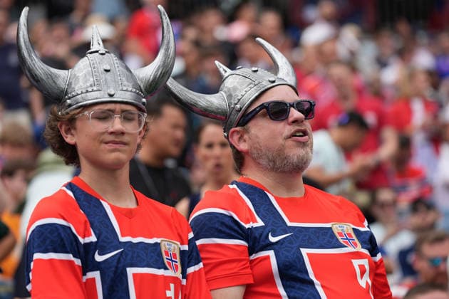 Fans aus Norwegen - Boston 26.06.2026: Frankreich vs. Norwegen, Gilette Stadium, World Cup 26 Gruppe I, 3. Spieltag *** Fans from Norway Boston, June 26, 2026 France vs. Norway, Gilette Stadium, World Cup Group I, Matchday 3