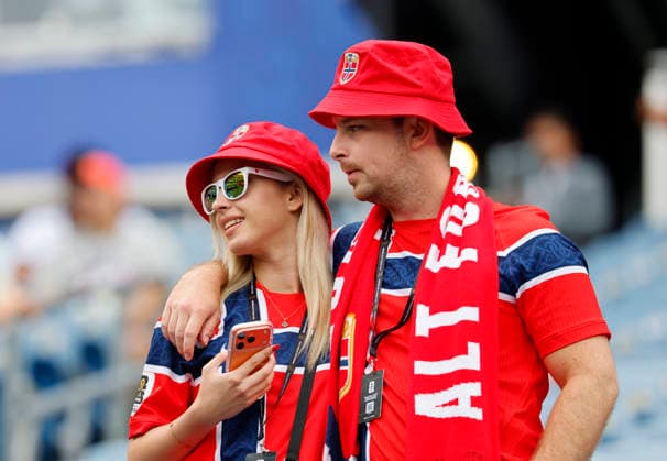 Fans of Norway show their support before a FIFA World Cup, WM, Weltmeisterschaft, Fussball match against France at Boston Stadium in Boston on Friday, June 26, 2026.  BOS20260626801 CJxGUNTHER