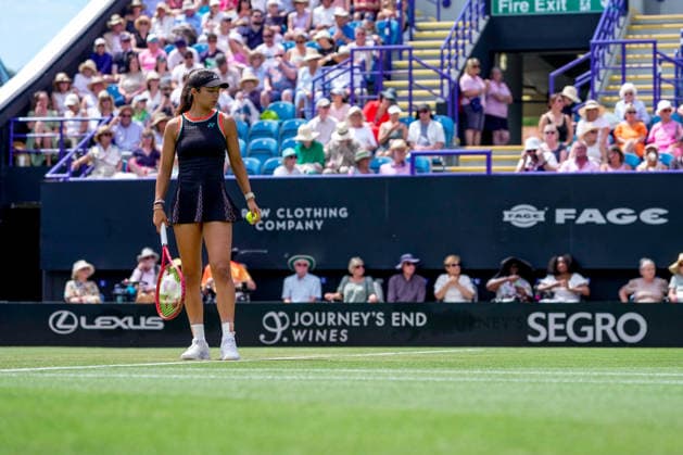 Lexus Eastbourne Open - Day Five Petra Marcinko of Croatia competes during her semifinal match against second seed Madison Keys of the United States at the 2026 Lexus Eastbourne Open Women s tennis tournament at the Devonshire Park Lawn Tennis Club in Eastbourne, England, on June 26, 2026. Eastbourne United Kingdom  Copyright: xOwenxHammondx originalFilename:hammond-2026lexu260626_np68Z.jpg