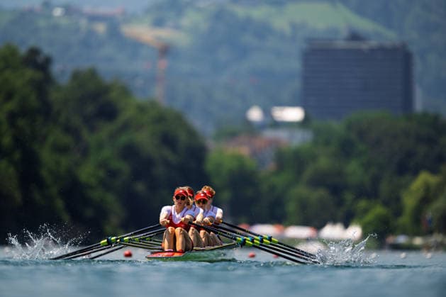 LUCERNE, SWITZERLAND - JUNE 26: Lisa Loetscher, Flavia Loetscher, Celia Dupre and Nina Wettstein of Switzerland competing in the Women s Quadruple Sculls during the Lucerne Regatta - World Rowing Cup III at the Rotsee on June 26, 2026 in Lucerne, Switzerland. Copyright: xBEAUTIFULxSPORTS TobiasxLacknerx