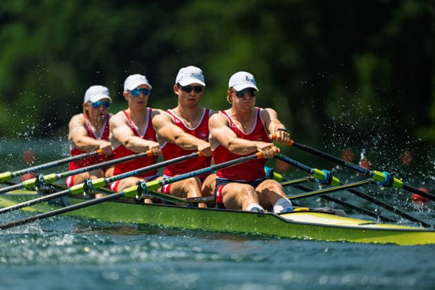 LUCERNE, SWITZERLAND - JUNE 26: Constantin Feuerstein, Nicolas Chambers, Alexander Bannwart and Ivo Loepfe of Switzerland competing in the Men s Quadruple Sculls during the Lucerne Regatta - World Rowing Cup III at the Rotsee on June 26, 2026 in Lucerne, Switzerland. Copyright: xBEAUTIFULxSPORTS TobiasxLacknerx