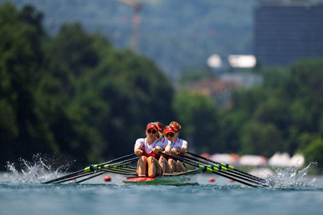 LUCERNE, SWITZERLAND - JUNE 26: Lisa Loetscher, Flavia Loetscher, Celia Dupre and Nina Wettstein of Switzerland competing in the Women s Quadruple Sculls during the Lucerne Regatta - World Rowing Cup III at the Rotsee on June 26, 2026 in Lucerne, Switzerland. Copyright: xBEAUTIFULxSPORTS TobiasxLacknerx