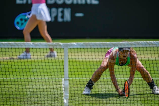 Lexus Eastbourne Open - Day Five Jesika Maleckova (CZE) and Miriam Skoch (CZE) compete in their semifinal doubles match against Isabelle Haverlag (NED) and Maia Lumsden (GBR) at the 2026 Lexus Eastbourne Open Women s tennis tournament at the Devonshire Park Lawn Tennis Club in Eastbourne, England, on June 26, 2026. Eastbourne United Kingdom  Copyright: xOwenxHammondx originalFilename:hammond-2026lexu260626_npC3C.jpg