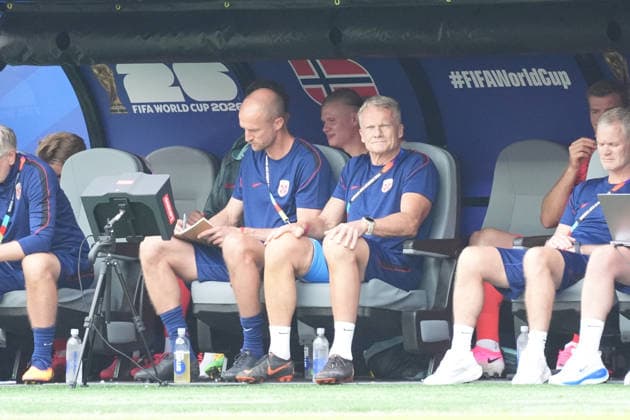 Erling Haaland (Norwegen, Norway, 9) auf der Bank - Boston 26.06.2026: Frankreich vs. Norwegen, Gilette Stadium, World Cup 26 Gruppe I, 3. Spieltag *** Erling Haaland, Norway, No. 9 on the bench, Boston, June 26, 2026, France vs. Norway, Gilette Stadium, World Cup Group I, Matchday 3