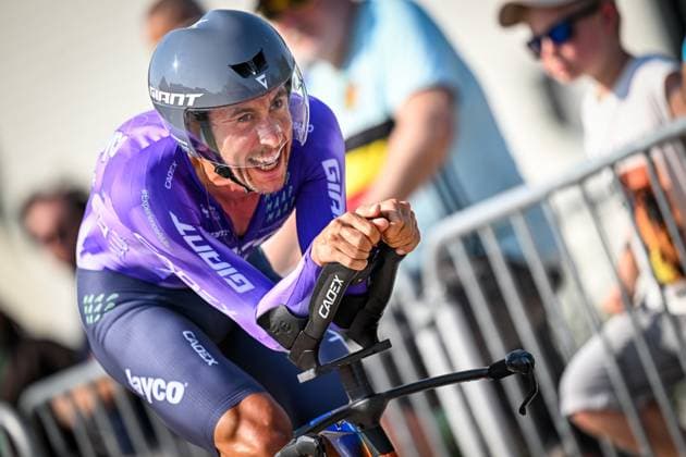 Belgian Dries De Bondt of Team Jayco-AIUIa pictured in action during the men s elite individual road time trial race (41,5km) at the Belgian Cycling Championships, in Maarkedal, on Friday 26 June 2026. DAVIDxPINTENS  x179434991x