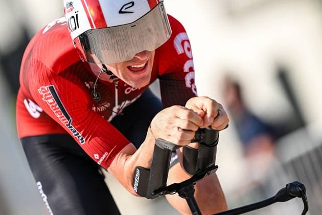 Belgian Toon Aerts of Lotto-Intermarche pictured in action during the men s elite individual road time trial race (41,5km) at the Belgian Cycling Championships, in Maarkedal, on Friday 26 June 2026. DAVIDxPINTENS  x179435029x