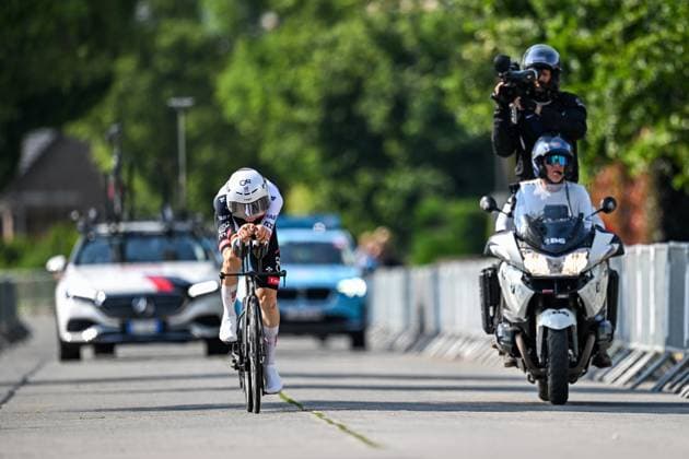 Belgian Tim Wellens of UAE Team Emirates-XRG pictured in action during the men s elite individual road time trial race (41,5km) at the Belgian Cycling Championships, in Maarkedal, on Friday 26 June 2026. DAVIDxPINTENS  x179435095x
