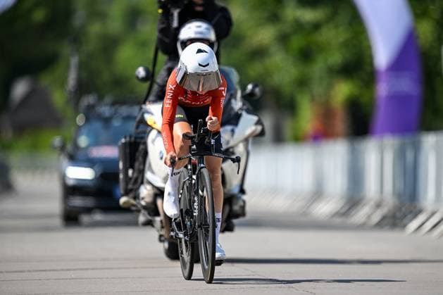 Elite Women Lotte Claes pictured in action during the women s elite individual road time trial race (20,5km) at the Belgian Cycling Championships, in Maarkedal, on Friday 26 June 2026. DAVIDxPINTENS  x179435500x