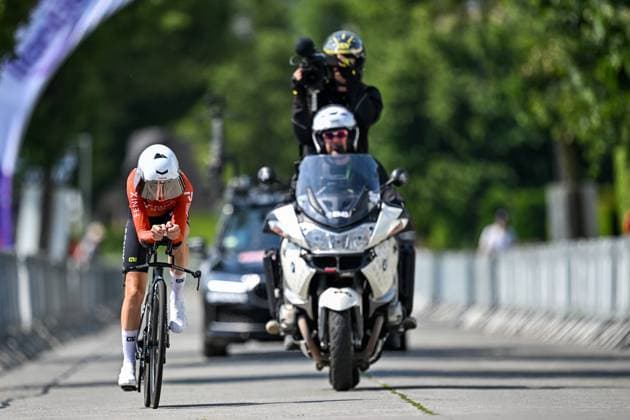 Elite Women Lotte Claes pictured in action during the women s elite individual road time trial race (20,5km) at the Belgian Cycling Championships, in Maarkedal, on Friday 26 June 2026. DAVIDxPINTENS  x179435591x