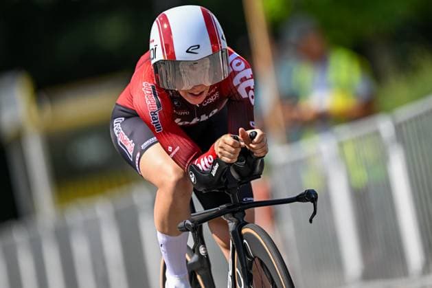 Elite Women Sandrine Tas pictured in action during the women s elite individual road time trial race (20,5km) at the Belgian Cycling Championships, in Maarkedal, on Friday 26 June 2026. DAVIDxPINTENS  x179435592x