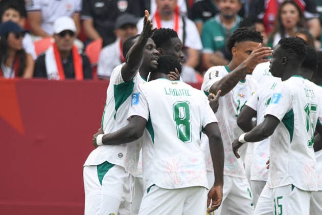Senegal national team, Nationalteam vs Iraq National Team. FIFA World Cup, WM, Weltmeisterschaft, Fussball 2026 Group I match. Senegal National Team players celebrate the opening goal scored by Abdoulaye SECK (4) during the match played between the National Teams of Senegal and Iraq. FIFA World Cup 2026 Group E match, played on 26.06.26 at the Toronto Stadium in Toronto, Ontario, Canada. Photo Jose Campos PMEimages Toronto Ontario Canada Copyright: xJosexCamposx xPMEimagesx