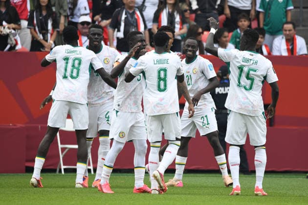 Senegal national team, Nationalteam vs Iraq National Team. FIFA World Cup, WM, Weltmeisterschaft, Fussball 2026 Group I match. Senegal National Team players celebrate the opening goal scored by Abdoulaye SECK (4) during the match played between the National Teams of Senegal and Iraq. FIFA World Cup 2026 Group E match, played on 26.06.26 at the Toronto Stadium in Toronto, Ontario, Canada. Photo Jose Campos PMEimages Toronto Ontario Canada Copyright: xJosexCamposx xPMEimagesx
