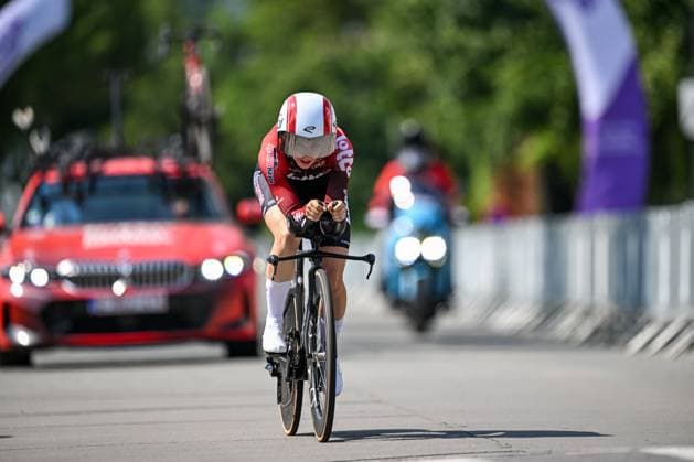 Elite Women Sandrine Tas pictured in action during the women s elite individual road time trial race (20,5km) at the Belgian Cycling Championships, in Maarkedal, on Friday 26 June 2026. DAVIDxPINTENS  x179435601x