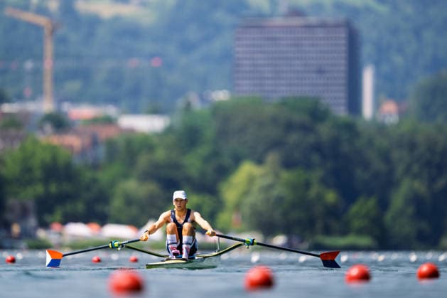 LUCERNE, SWITZERLAND - JUNE 26: Justin Schmidt of the United States competing in the Lightweight Men s Single Sculls during the Lucerne Regatta - World Rowing Cup III at the Rotsee on June 26, 2026 in Lucerne, Switzerland. Lucerne Switzerland Copyright: xBEAUTIFULxSPORTS TobiasxLacknerx