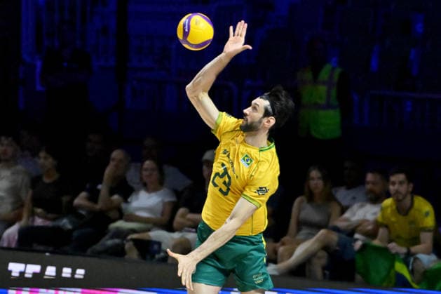 LJUBLJANA, SLOVENIA - JUNE 26: Flavio Resende Gualberto of Brazil in action during the FIVB Men s Volleyball Nations League match between Brazil and Italy at Arena Stozice, Ljubljana on June 26, 2026 in Ljubljana, Slovenia. (Photo by Igor Kupljenik Sports Press Photo).  Copyright: xIgorxKupljenikx xSPPx Sportspressphoto_SPR177522