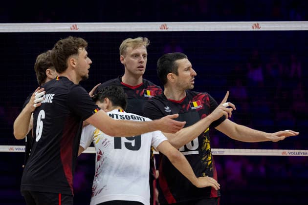 VNL Belgium - Germany 26.06.2026 volleyball, Gliwice , Arena Pre Zero , Mens Volleyball Nations League 2026 FIVB VNL (siatkowka, Liga Narodow, Belgia - Niemcy ), game , match Belgium - Germany image shows: Wout D heer (c) Matthias Valkiers (R) photo Katarzyna Plewczynska Fotostyk Copyright: xKatarzynaxPlewczynskax 20260626KAPL3007