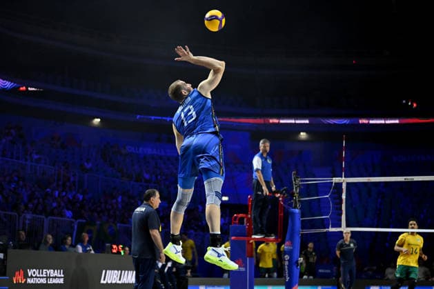 LJUBLJANA, SLOVENIA - JUNE 26: Lorenzo Cortesia of Italy during the FIVB Men s Volleyball Nations League match between Brazil and Italy at Arena Stozice, Ljubljana on June 26, 2026 in Ljubljana, Slovenia. (Photo by Igor Kupljenik Sports Press Photo).  Copyright: xIgorxKupljenikx xSPPx Sportspressphoto_SPR177535
