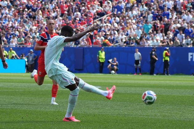 Ousmane Dembele (Frankreich, France, 7) zieht ab und erzielt das Tor zum 2:0 - Boston 26.06.2026: Frankreich vs. Norwegen, Gilette Stadium, World Cup 26 Gruppe I, 3. Spieltag *** Ousmane Dembele (France, No. 7) breaks away and scores the goal to make it 2–0. Boston, June 26, 2026. France vs. Norway, Gilette Stadium, World Cup Group I, Matchday 3