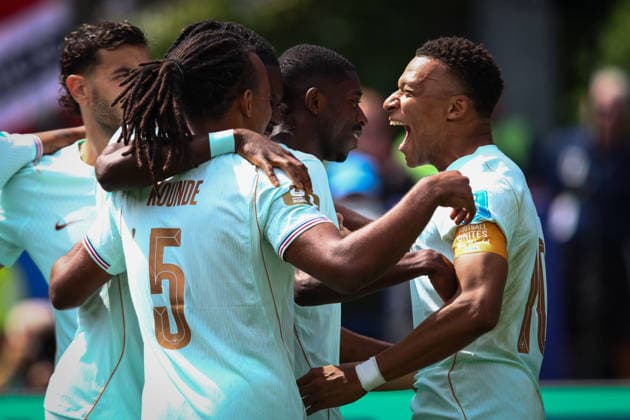 FIFA World Cup, WM, Weltmeisterschaft, Fussball 2026: Norway v France BOSTON, USA - 26th June 2026: Ousmane Dembele of France celebrates scoring his side s first goal with team mate Kylian Mbappe during the FIFA World Cup 2026 Group I match between Norway and France at Boston Stadium Boston Boston Stadium United States of America Copyright: xCraigxMercerx xPeakxActionxPhotosx
