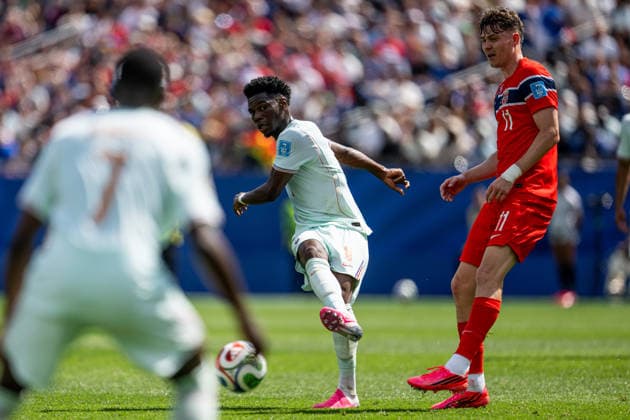 260626 Aurelien Tchouameni of France and Jorgen Strand Larsen of Norway during the FIFA World Cup, WM, Weltmeisterschaft, Fussball 2026 group stage football match between Norway and France on June 26, 2026 in Foxborough. Photo: Jon Olav Nesvold BILDBYRAN COP 217 VG0967 bbeng fotboll football soccer fotball vm fotbolls-vm fotball-vm fotbolls-vm 2026 fifa world cup 2026 norge norway frankrike france boston *** June 26, 2026: Aurelien Tchouameni of France and Jorgen Strand Larsen of Norway during the 2026 FIFA World Cup group stage soccer match between Norway and France on June 26, 2026 in Foxborough. Photo by Jon Olav Nesvold. BILDBYRAN COP 217 VG0967 bbeng soccer football fotball World Cup soccer World Cup 2026 FIFA World Cup 2026 Norway Francekrike france boston  Copyright: JONxOLAVxNESVOLD BB260626JE052