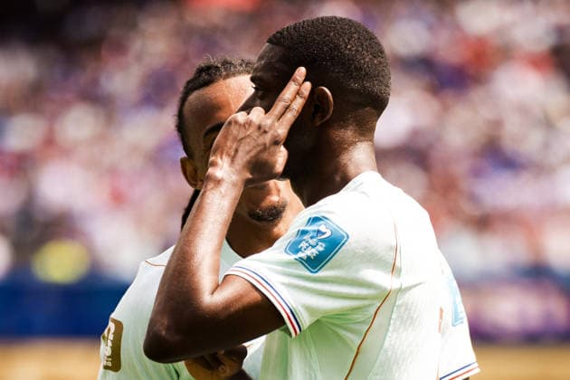Norway vs France MASSACHUSETTS, MA - 26.06.2026: NORWAY VS FRANCE - Dembele Ousmaneda Franca celebrates after scoring a goal during the match between Norway and France in the third round of the group stage of the 2026 World Cup, held at Gillette Stadium in Boston, United States. (Photo: Marcelo Machado de Melo Fotoarena) x2971600x  MarceloxMachadoxdexMelo