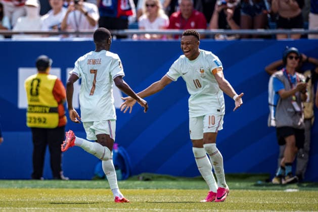 Norway vs France MASSACHUSETTS, MA - 26.06.2026: NORWAY VS FRANCE - Dembele Ousmaneda of France celebrates after scoring a goal with Kylian MBAPPE of France during the match between Norway and France in the third round of the group stage of the 2026 World Cup, held at Gillette Stadium in Boston, United States. (Photo: Marcelo Machado de Melo Fotoarena) x2971612x  MarceloxMachadoxdexMelo