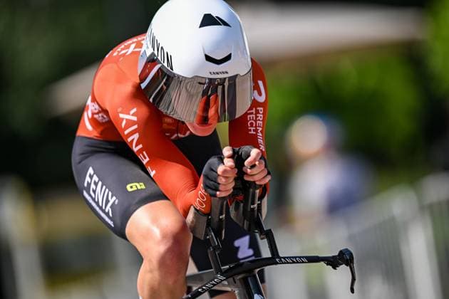 Elite Women Julie De Wilde pictured in action during the women s elite individual road time trial race (20,5km) at the Belgian Cycling Championships, in Maarkedal, on Friday 26 June 2026. DAVIDxPINTENS  x179444771x
