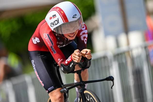 Elite Women Ilken Seynave pictured in action during the women s elite individual road time trial race (20,5km) at the Belgian Cycling Championships, in Maarkedal, on Friday 26 June 2026. DAVIDxPINTENS  x179444997x